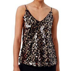 Trina Turk 'Becca' Pailette-Sequin Embellished Camisole Tank Top, Black/Gold